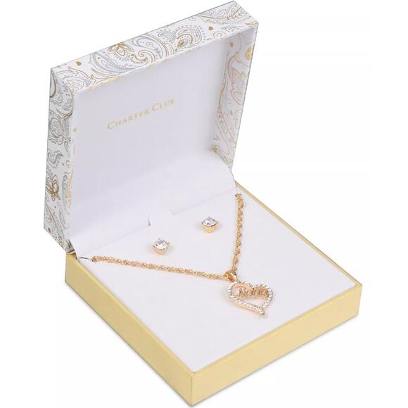 Charter Club Gold-Tone Crystal Nana Heart Pendant Necklace & Stud Earrings Set - Picture 1 of 7